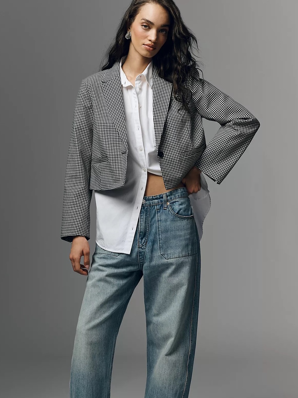 Maeve by Anthropologie Boxy Crop Blazer- Houndstooth size L NWT - Picture 3 of 12